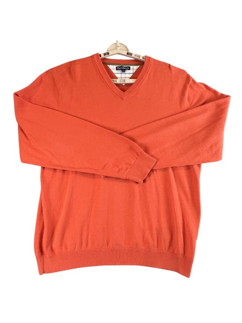 Mens XL Sweater Orange V Neck Cotton Pullover Knit Casual Preppy Academia Resort